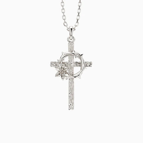Collier pendentif Croix Lys Couronne d'épines