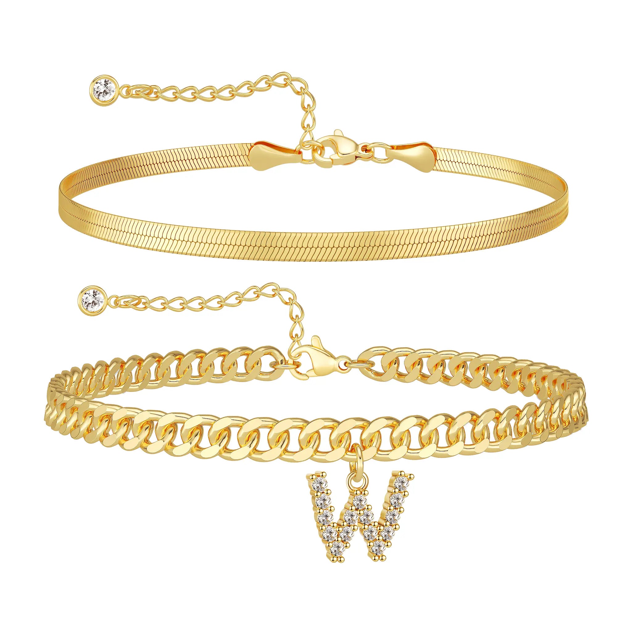 Damen-Gold-Fußkettchen-Set mit Buchstabenanhänger