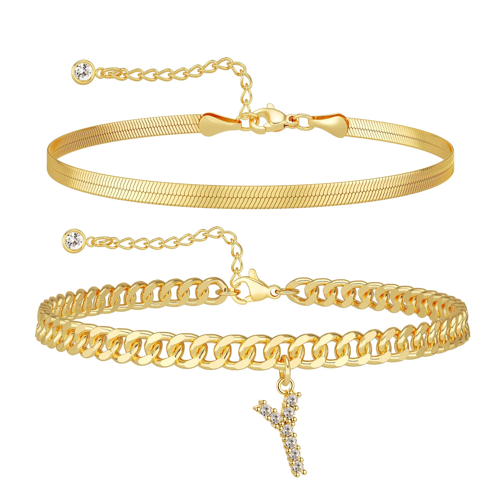 Damen-Gold-Fußkettchen-Set mit Buchstabenanhänger