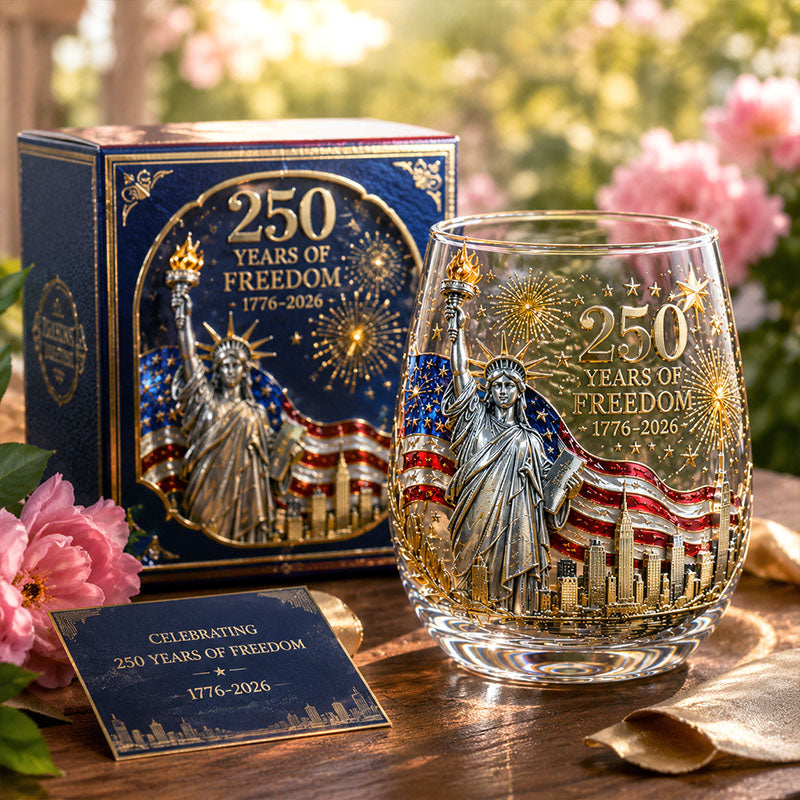 America 250 Statue of Liberty Patriotic Glass Cup Gift Set