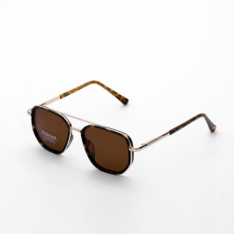 Lunettes de soleil polarisées géométriques pour hommes à double pont – Monture en métal style rétro