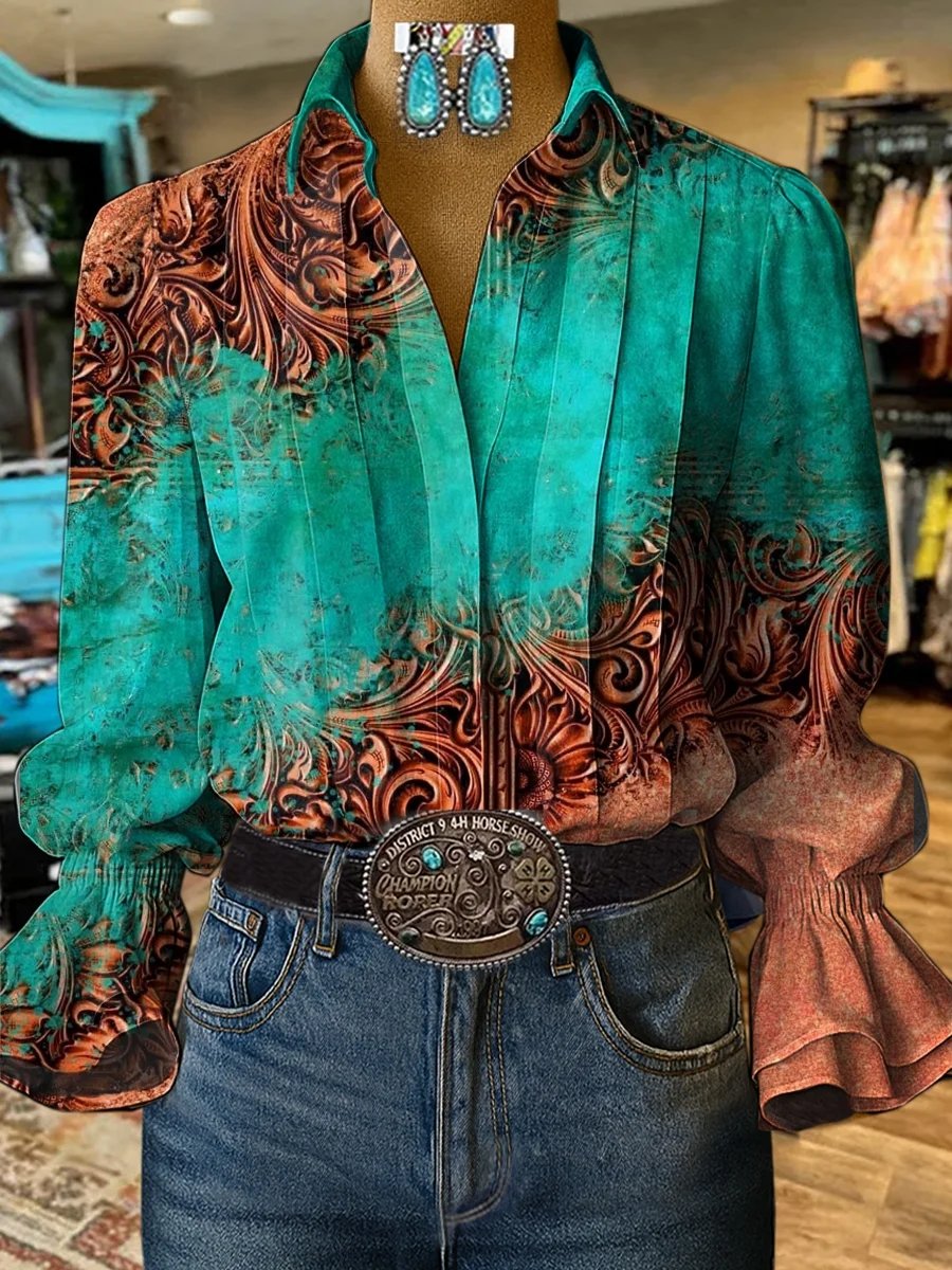 Damen Retro Western Hemd mit Muster