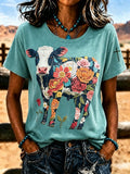 Damen-T-Shirt im Western-Stil mit Rundhalsausschnitt