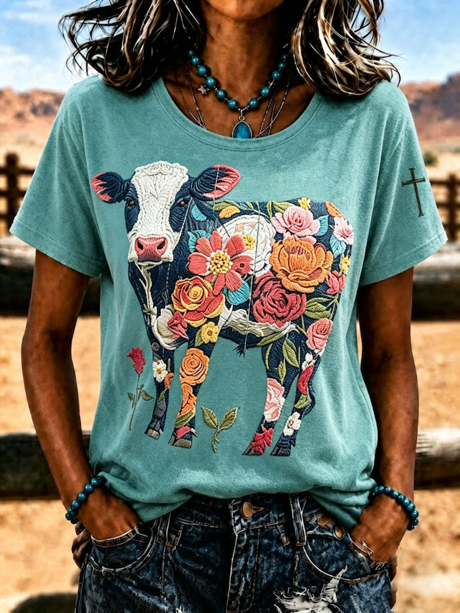 Damen-T-Shirt im Western-Stil mit Rundhalsausschnitt