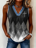 Damen-Retro-Kreuz-Print-Tanktop