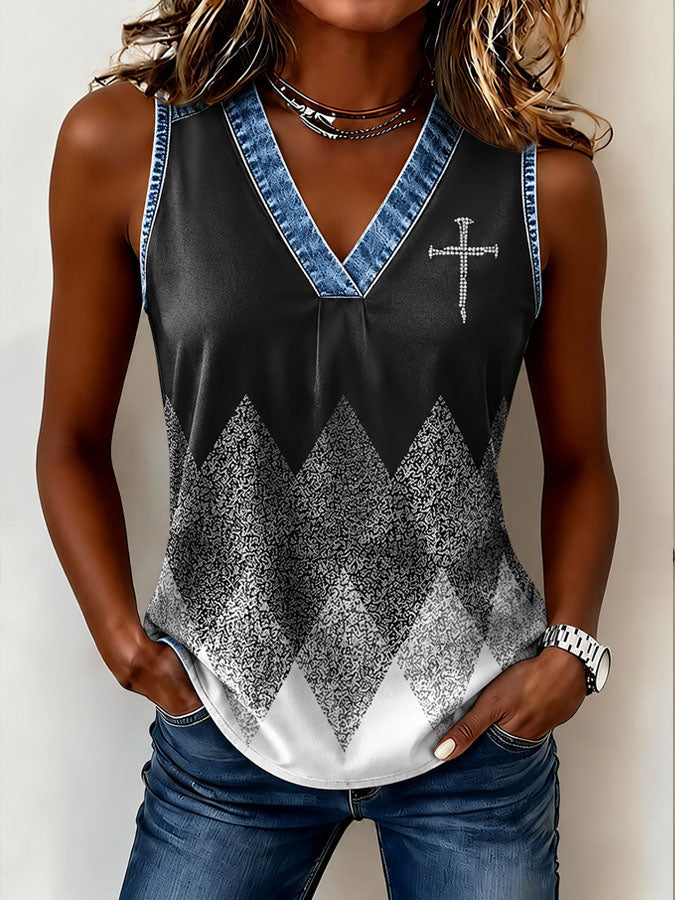 Women's Retro Cross Print Tank Top