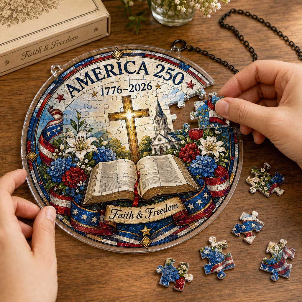 Amerika 250. Jubiläum Acryl-Puzzle-Hängeornament | 1776–2026 Patriotische Fenster-Suncatcher-Dekoration