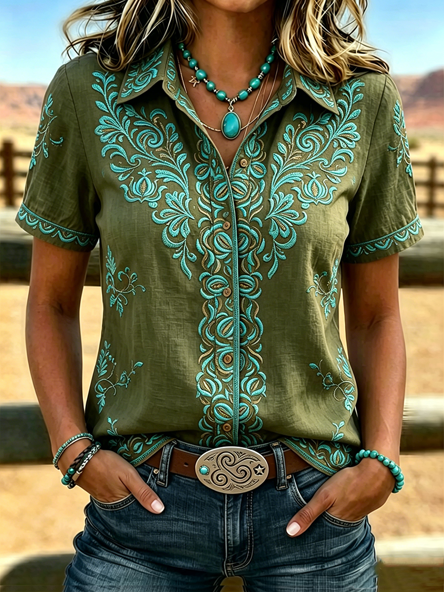 Women's Retro Ethnic Art Printed Shirt