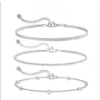 Silver Layered Waterproof Anklet Set for Women