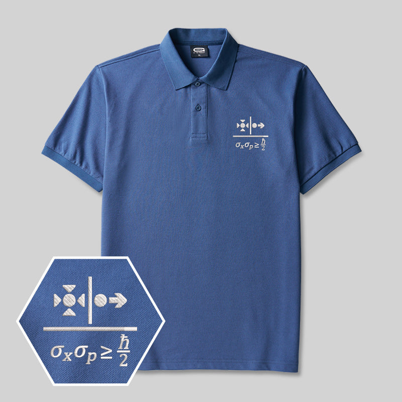 Besticktes Poloshirt mit dem Geek-Design zum Unschärfeprinzip