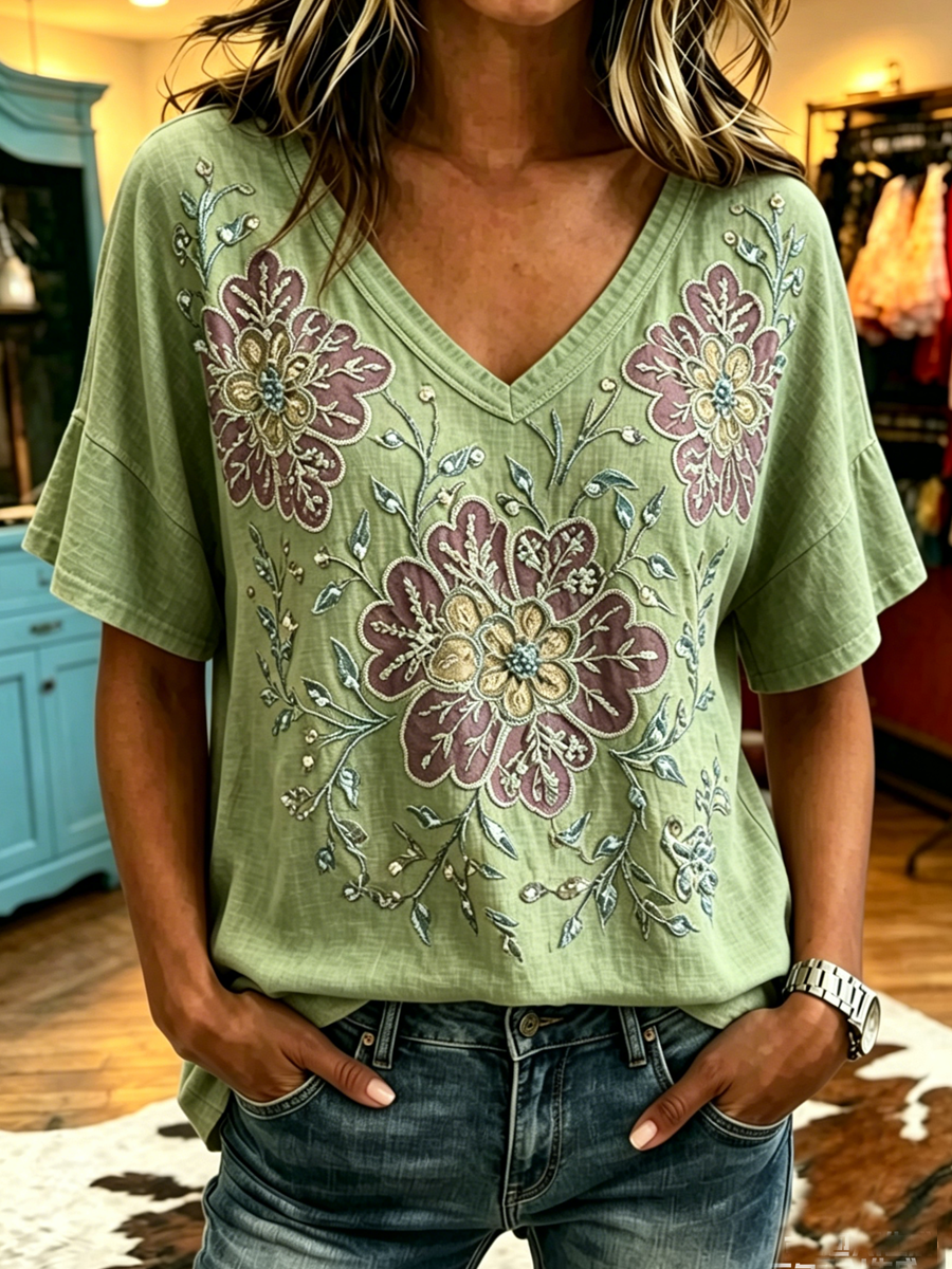 Women's retro floral art top