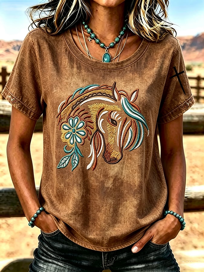 Damen bedrucktes Freizeit-T-Shirt mit kurzen Ärmeln