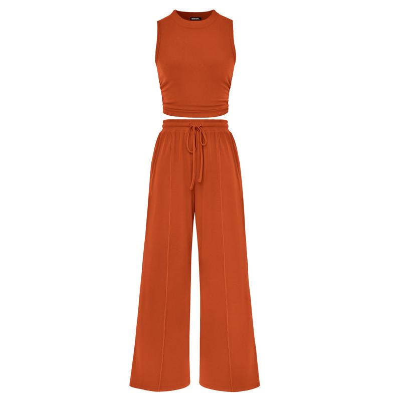 Ensemble crop top côtelé et pantalon large
