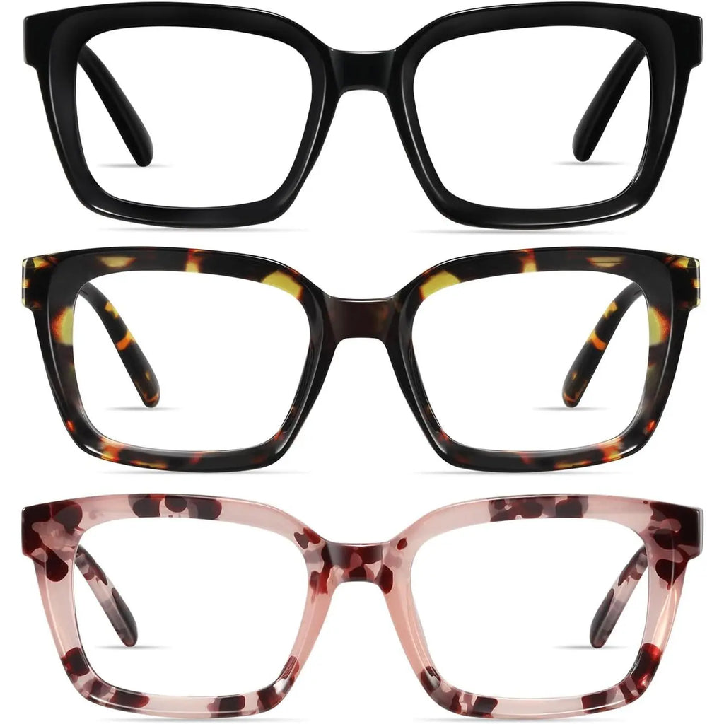 3-Pack Oversized Square Reading Glasses for Women – Fashion Thick Frame Readers Set