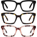3-Pack Oversized Square Reading Glasses for Women – Fashion Thick Frame Readers Set