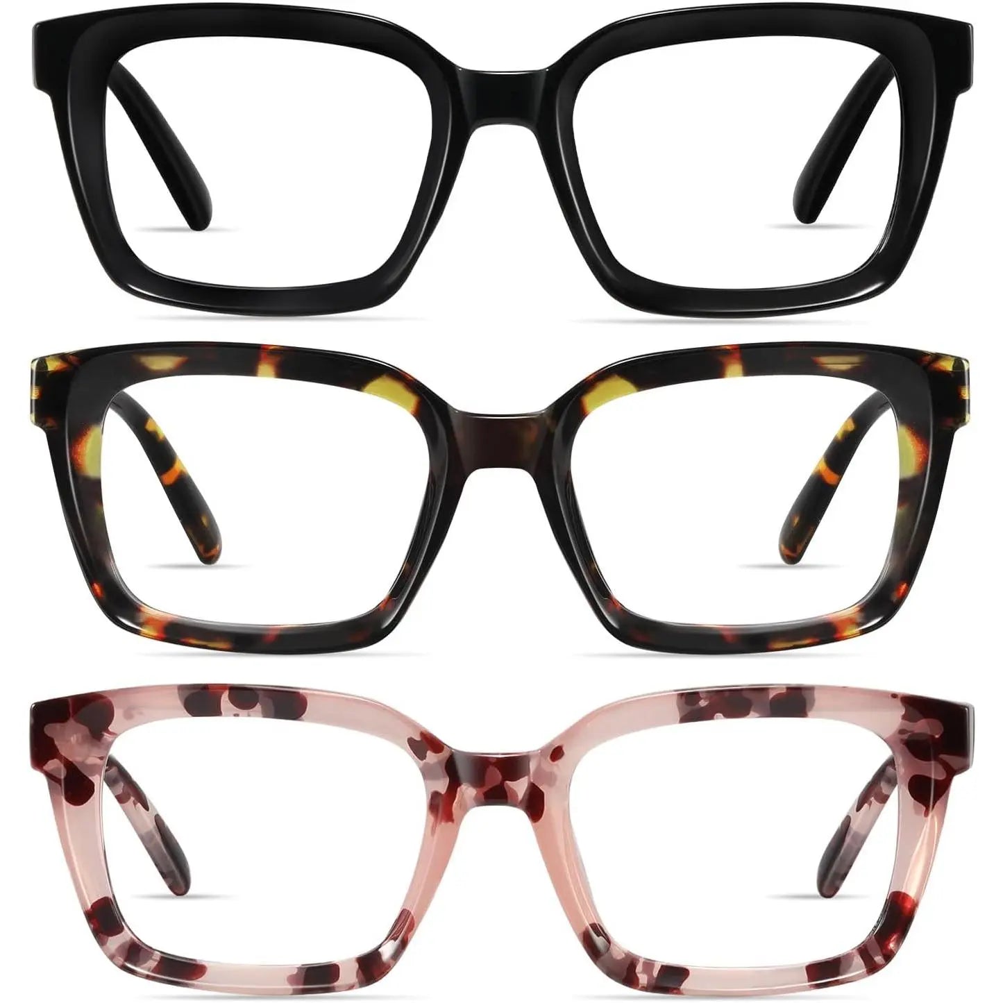 Lot de 3 lunettes de lecture carrées surdimensionnées pour femmes – Ensemble de lunettes de lecture à monture épaisse et tendance
