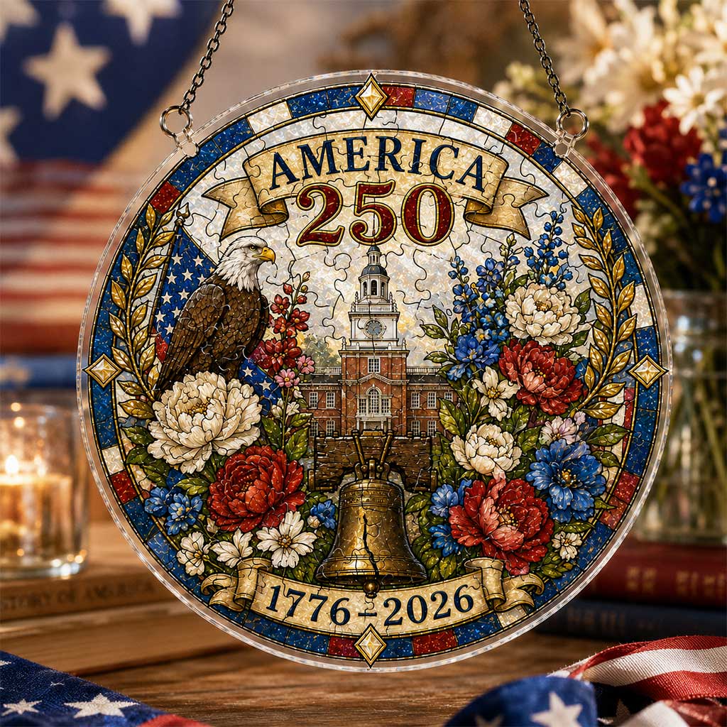 America 250 Acrylic Puzzle Hanging Ornament – 1776–2026 Patriotic Suncatcher Decor