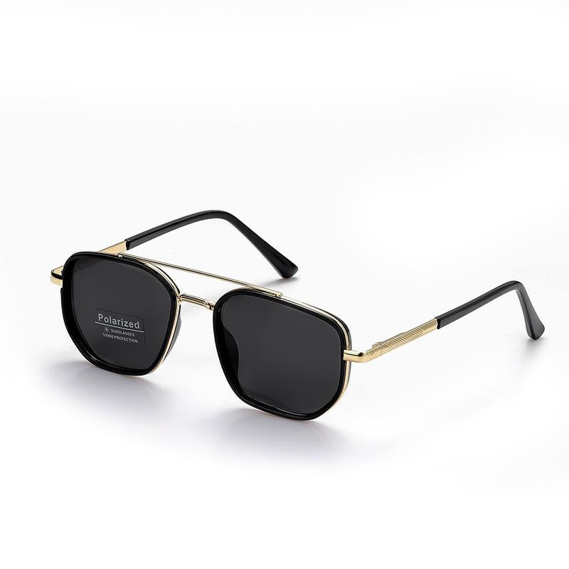 Lunettes de soleil polarisées géométriques pour hommes à double pont – Monture en métal style rétro