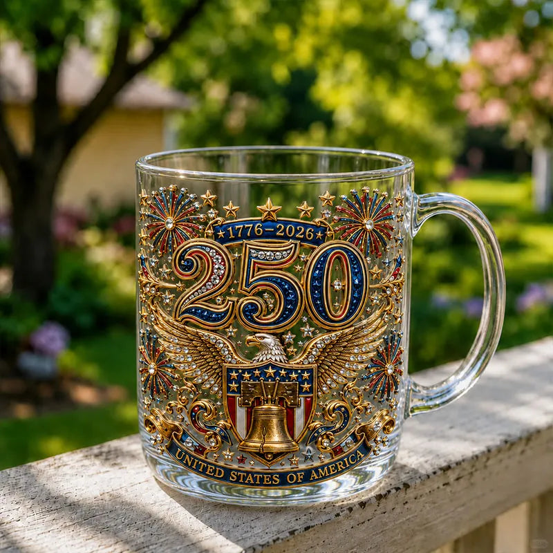 America 250 Freiheitsglocke Adler Patriotische Glastasse