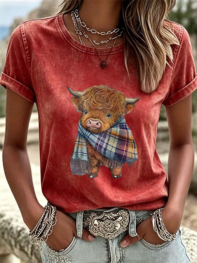 T-shirt imprimé dessin animé occidental pour femme