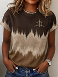 Damen Western Pferde Kunst Glaube Farbverlauf Bedrucktes Rundhals T-Shirt