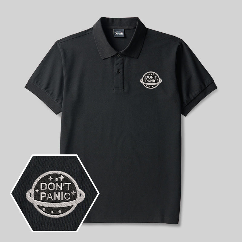 Don't Panic Geek Embroidered Polo Shirt