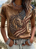Damen-T-Shirt im Western-Stil mit Rundhalsausschnitt