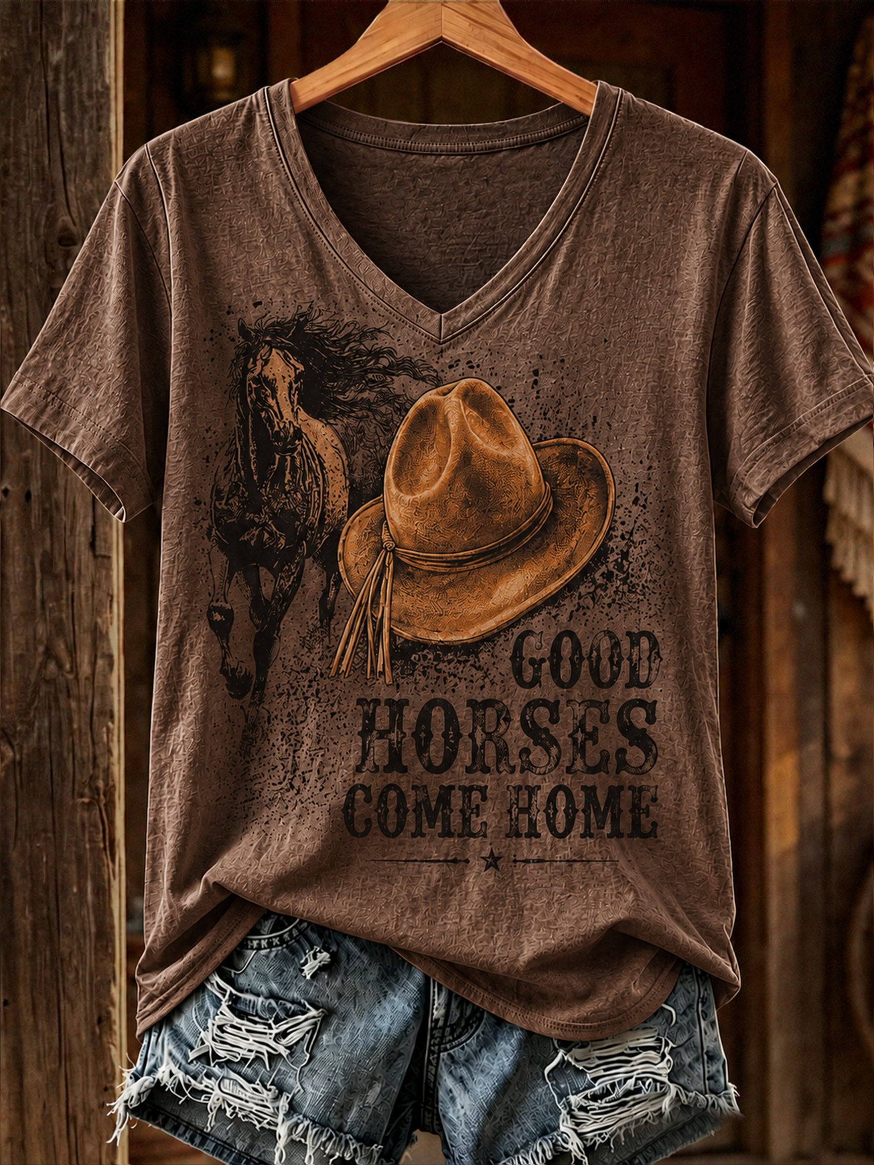 Women's Retro Western Faith Floral Print Casual Top