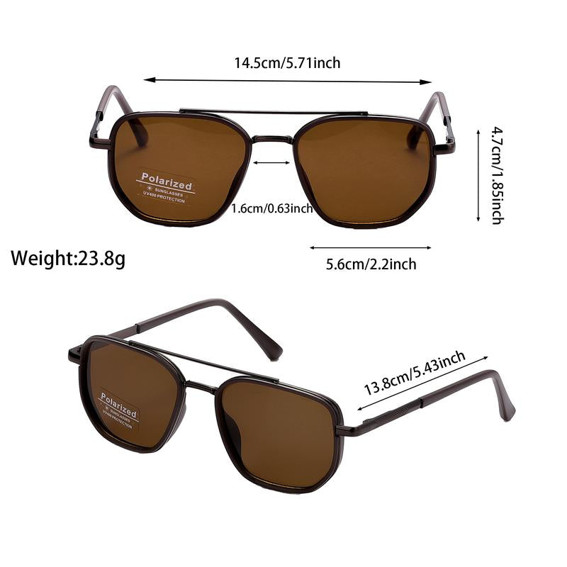 Lunettes de soleil polarisées géométriques pour hommes à double pont – Monture en métal style rétro