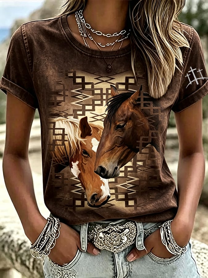 Damen Freizeit T-Shirt mit Aufdruck und kurzen Ärmeln
