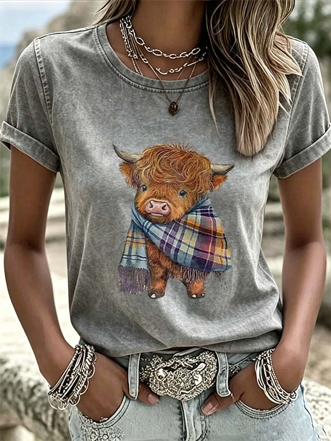 T-shirt imprimé dessin animé occidental pour femme