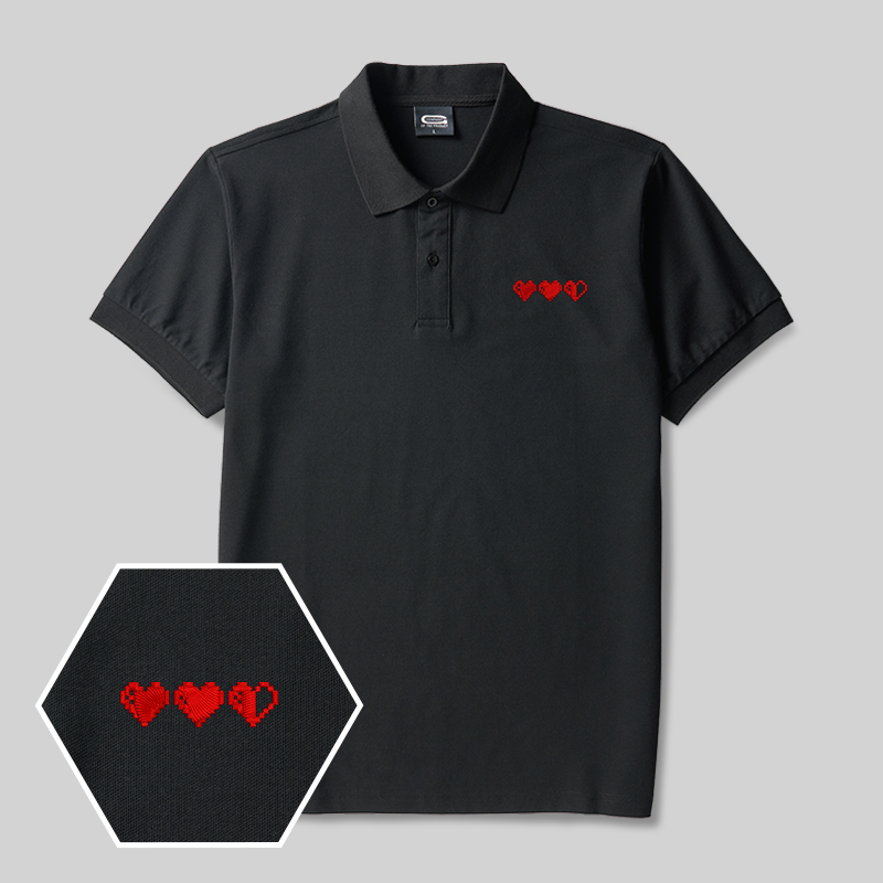 Pixel Hearts Geek Embroidered Polo Shirt