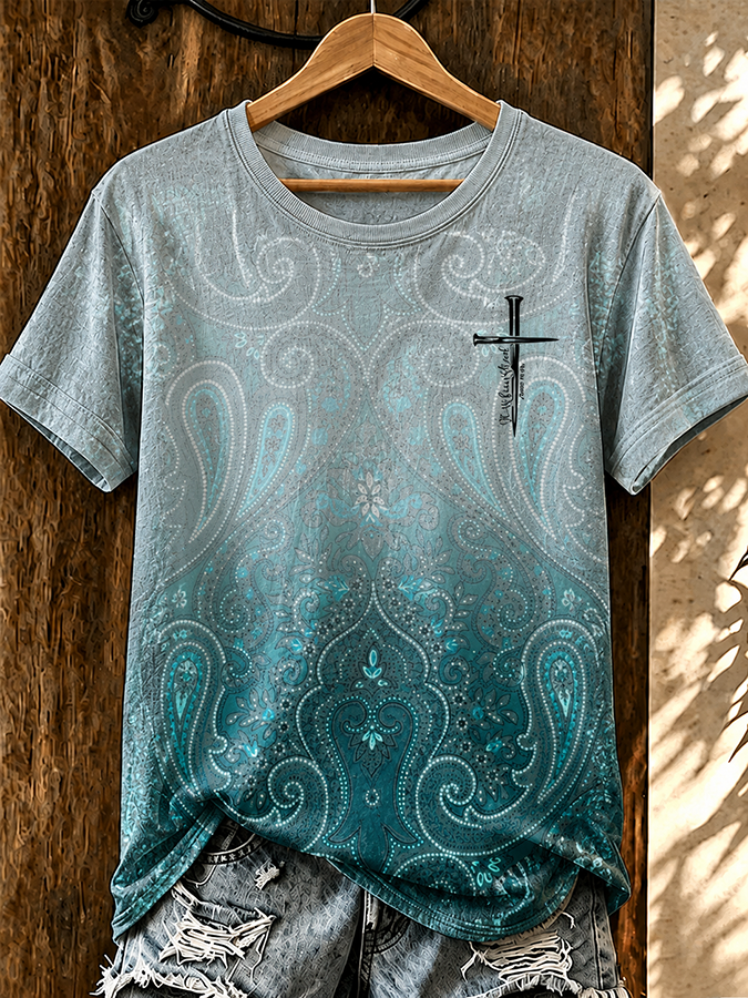 Damen T-Shirt mit Rundhalsausschnitt im Western-Stil, leger