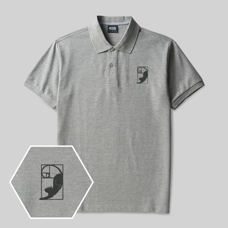 Fibonacci Cat Geek Embroidered Polo Shirt
