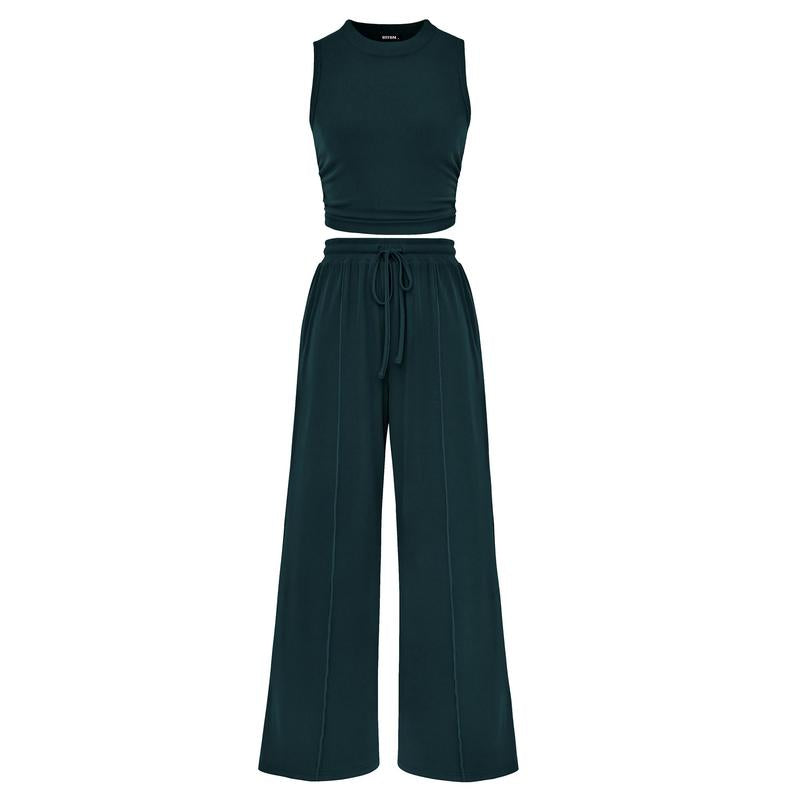 Ensemble crop top côtelé et pantalon large