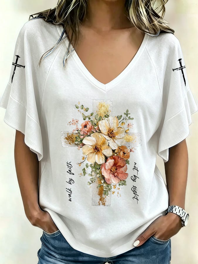 Women's Walk By Faith Not By Sight Print Casual T-shirt