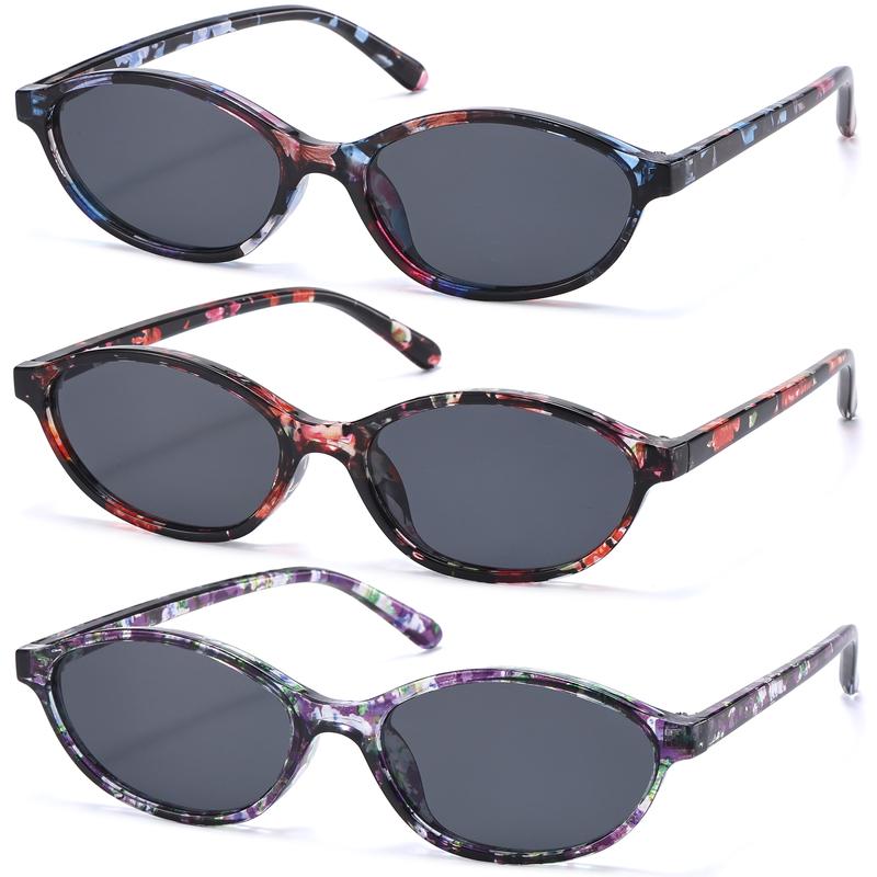 Lot de 3 lunettes de soleil ovales rétro Y2K pour femme – Lunettes de soleil fines années 90 avec protection UV