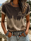 Damen Retro Farbverlauf Kreuz T-Shirt