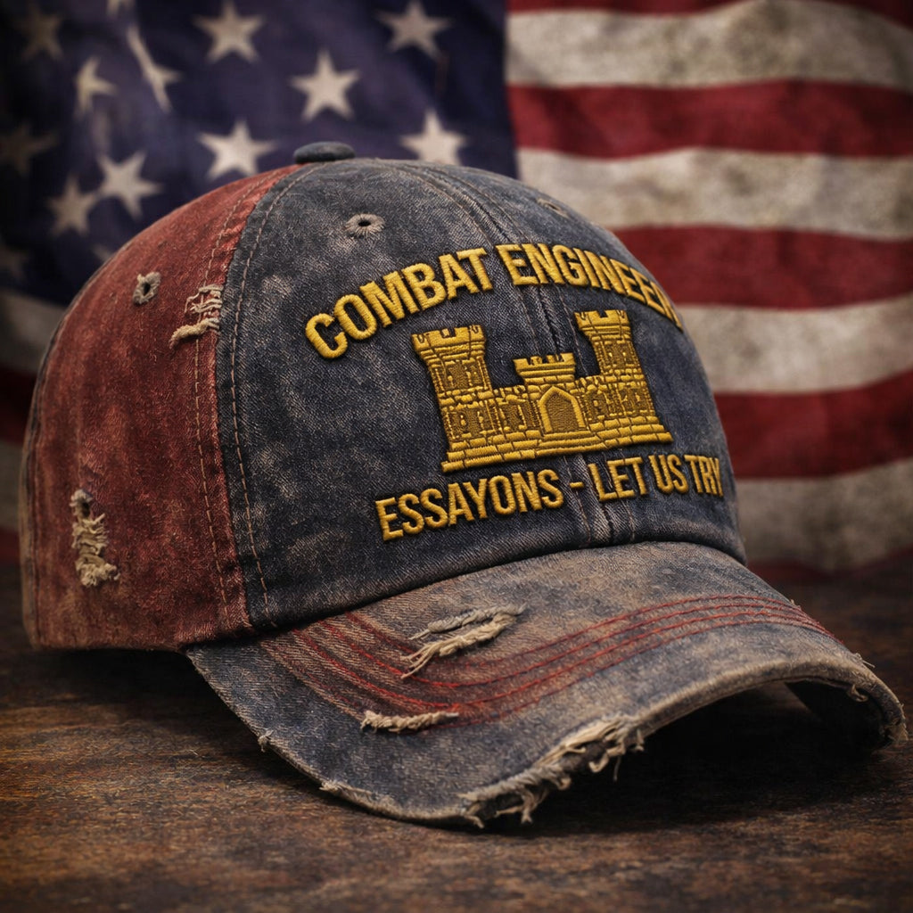 US Combat Engineer Embroidered Distressed Hat