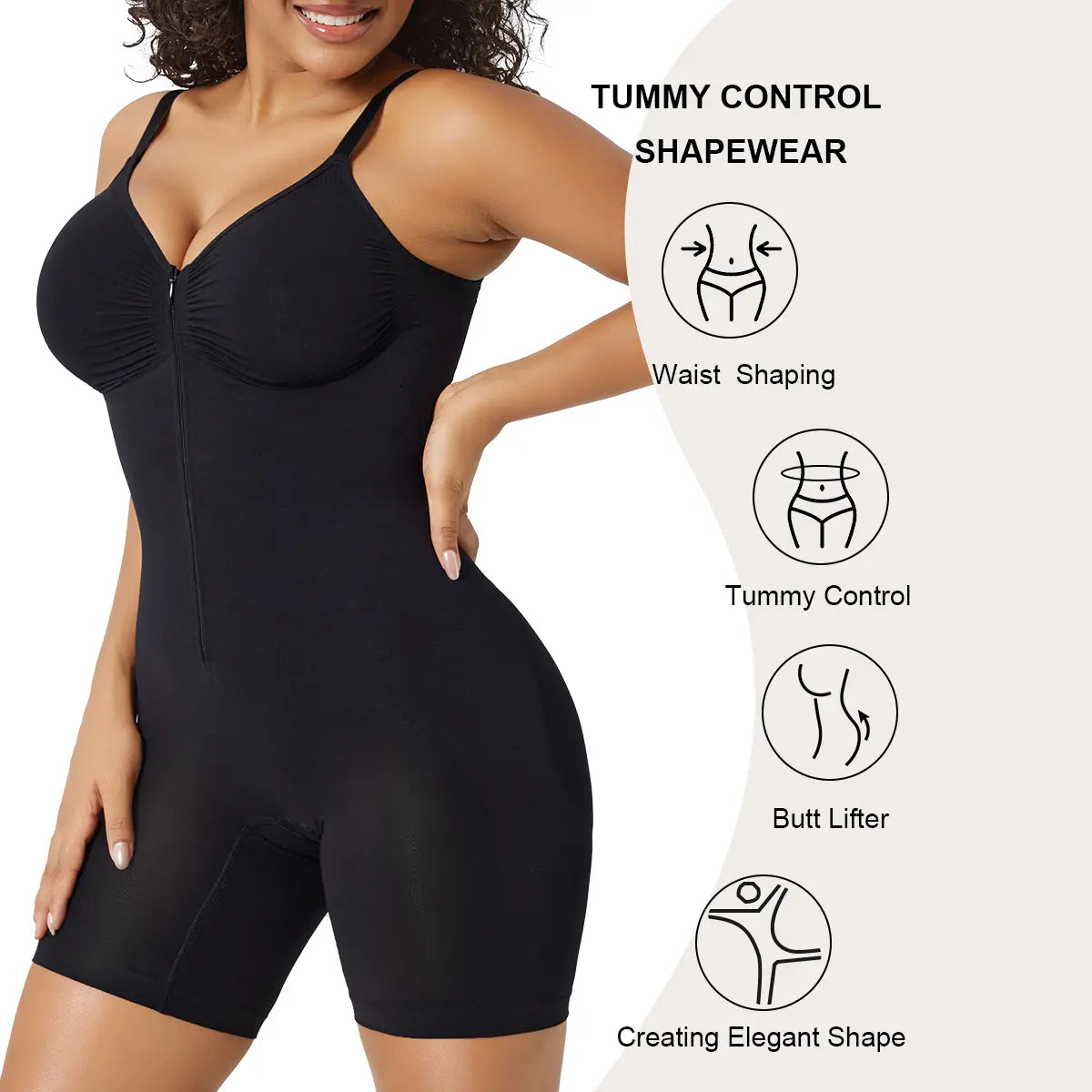 Body gainant zippé pour femme | Façonneur de corps sans couture avec contrôle du ventre
