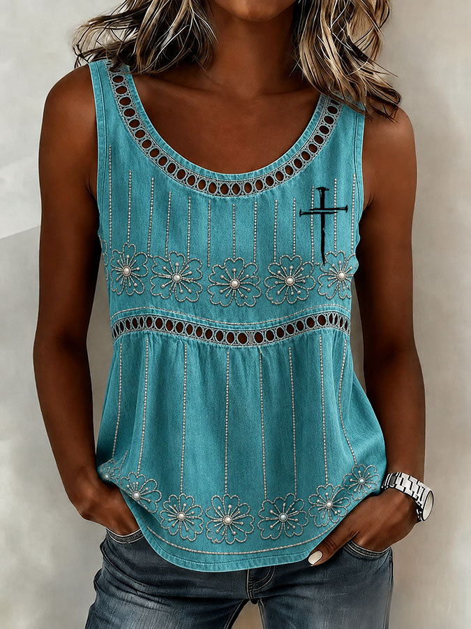 Women'S Western Faith Cross Printed Casual Retro Tank Top