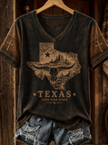 Damen Western Glaube Print V-Ausschnitt Oberteil