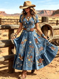 Retro Western Damen Kurzarmkleid mit Print