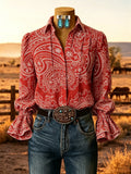 Westernbluse für Damen im Vintage-Stil mit Blumenmuster