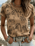 Women'S Western Style Animal Cross Round Neck T-Shirt