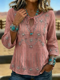 Damen Vintage Western Blumenmuster Slim Fit Oberteil  