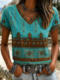 Damen Western Glaube Print V-Ausschnitt Oberteil