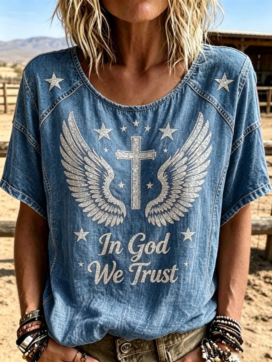 Damen-Oberteil mit Western-Glaubensdruck
