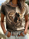 Damen T-Shirt im Western-Stil mit Rundhalsausschnitt