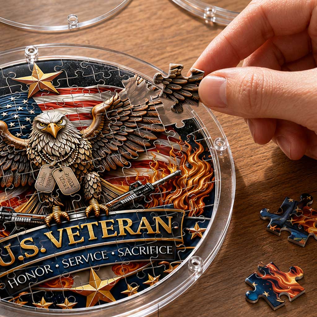 US-Veteran-Adler-Acryl-Puzzle-Hängeornament – Patriotischer Fenster-Sonnenfänger mit amerikanischer Flagge, Ehre, Dienst, Opferdekoration